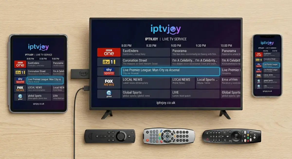 IPTV electronic programme guide showing live channels and schedules on screen