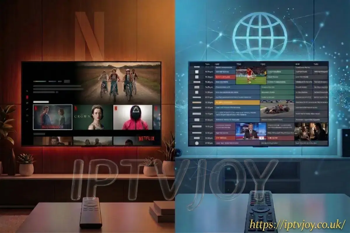 IPTV versus Netflix comparison showing streaming options on a television